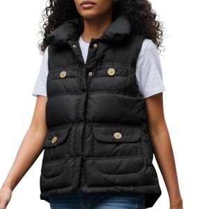 Juicy Couture Black Hooded Puffer Vest, black, Size M